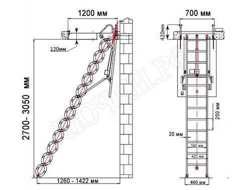 Чердачная лестница LRF Elektra Aluminum 700*1200*2700-3050 Чердачная лестница LRF Elektra Aluminum 700*1200*2700-3050