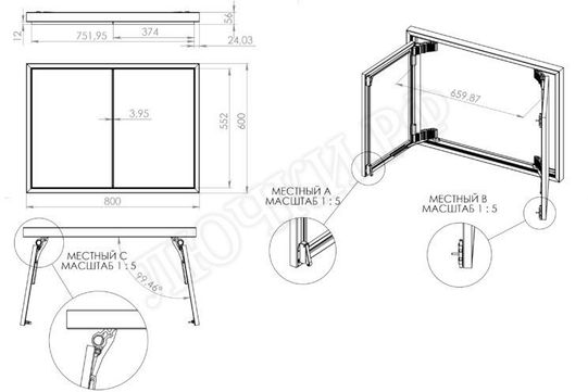 Люк под плитку Секрет 3.0, 2 створки 1100*850 Люк под плитку Секрет 3.0, 2 створки 1100*850